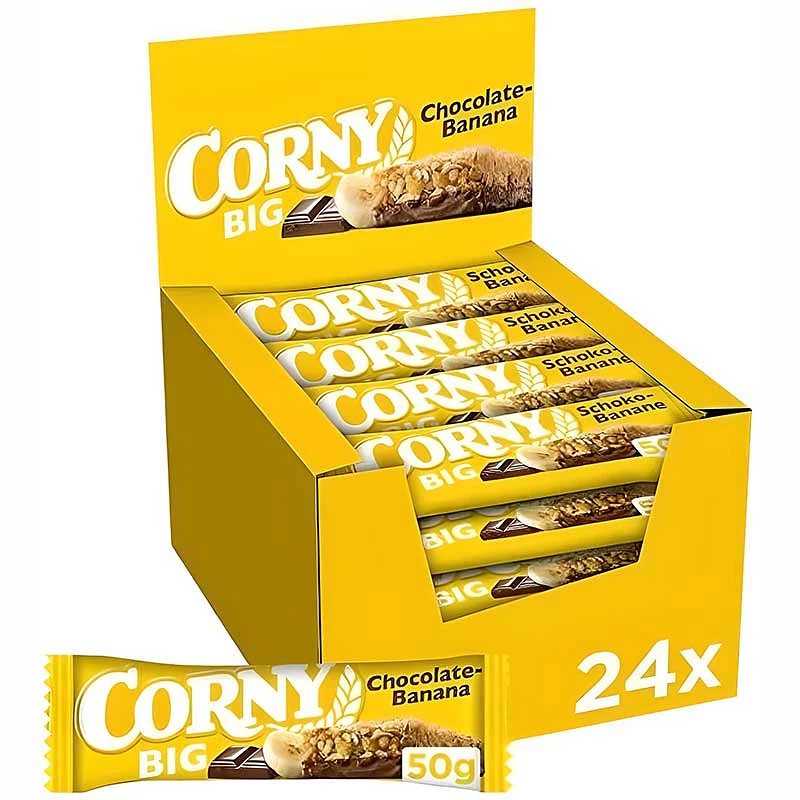 Corny Big Chocolate-Banana 24 Unidades de 50 Gramos - Barritas de Cereal con Cacao Sostenible y Sin Aceite de Palma
