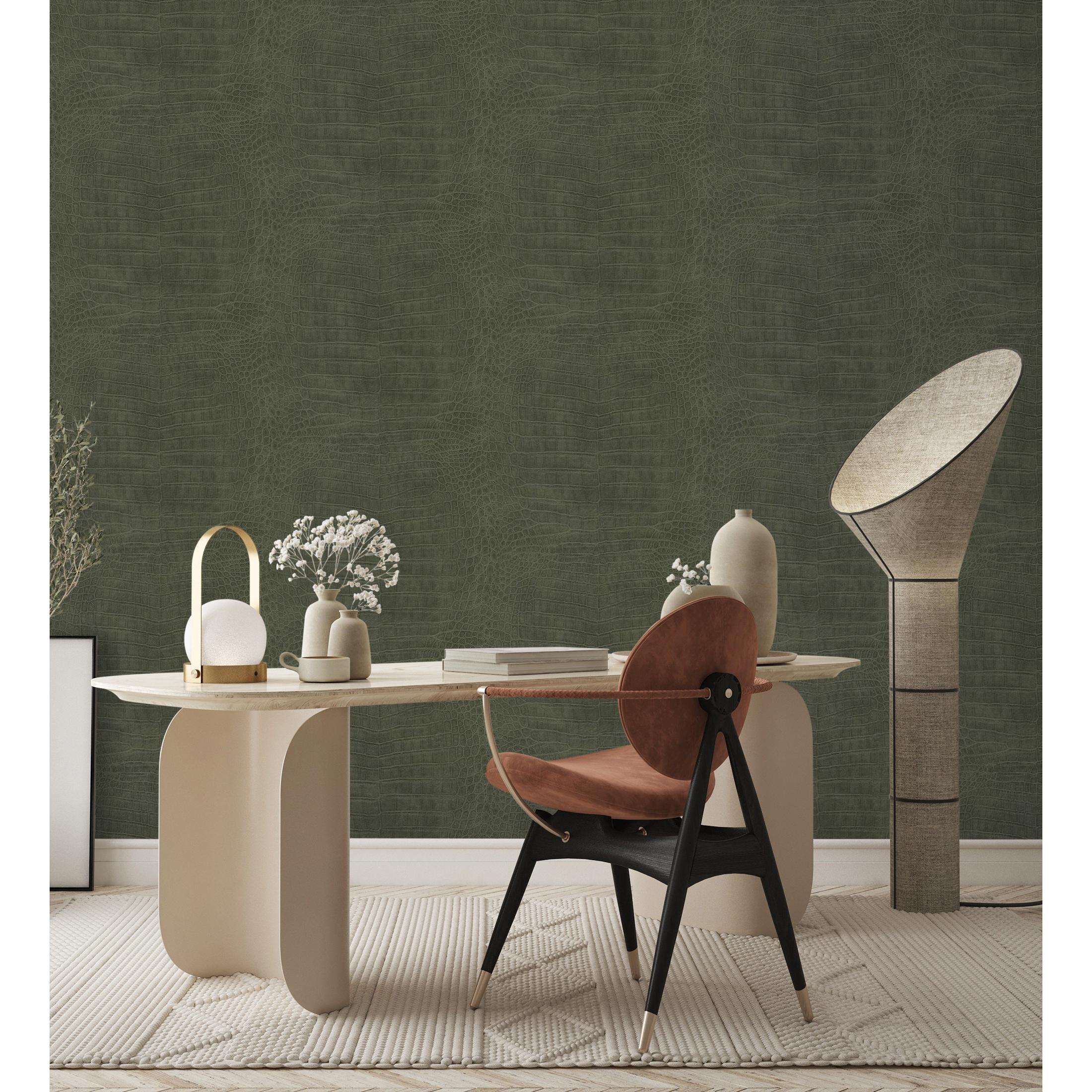 Papel pintado vinílico lavable efecto piel de cocodrilo caimán africano con textura en rel - Maseru 682695 de GAULAN - Rollo de 10 m x 0,53 m