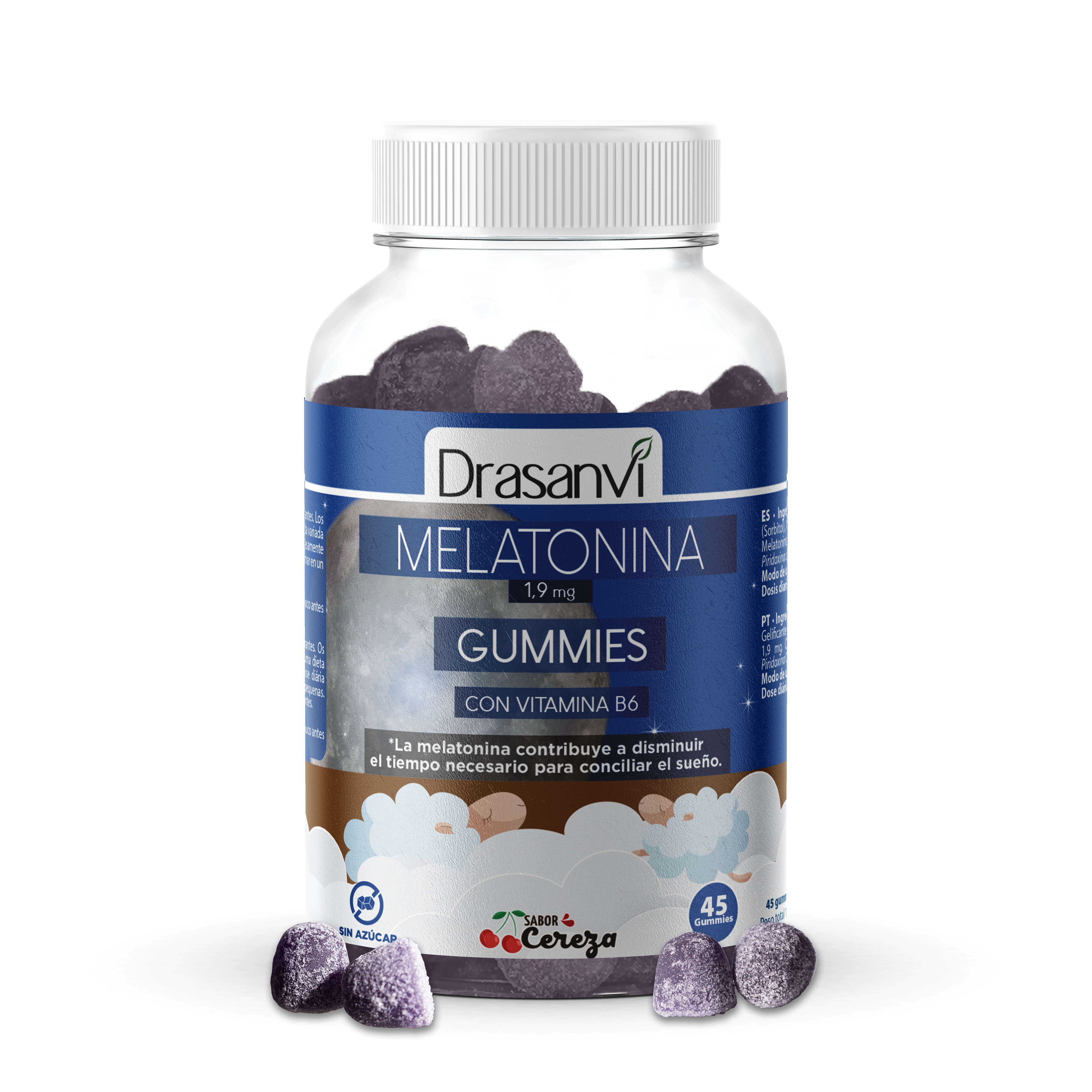 DRASANVI GOMINOLAS MELATONINA 1,9 mg con Vitamina B6 - Gominolas para dormir - sabor Cereza - 45 Gominolas