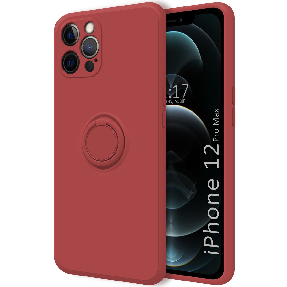 Tumundosmartphone Funda Silicona Líquida Ultra Suave con Anillo para Iphone 12 Pro Max (6.7) color Rojo Coral