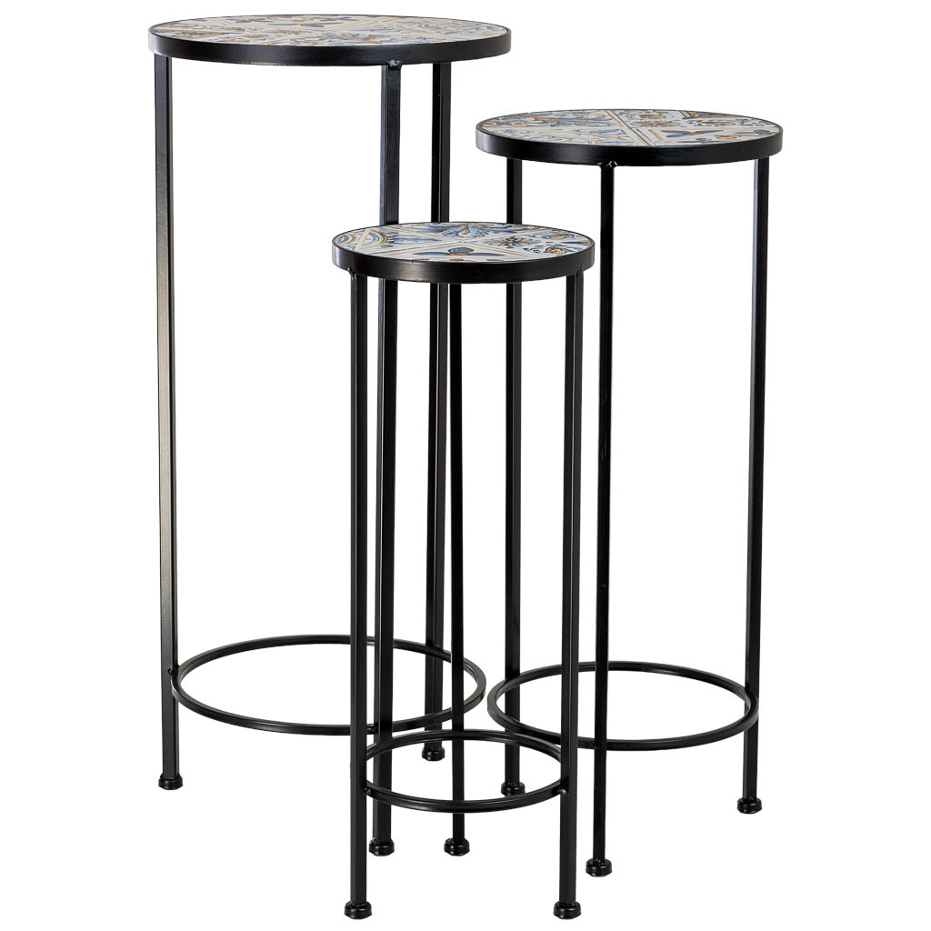 Wonderlust Deco - Soporte set 3 pzas de mosaico y forja multicolor D30x68h-D25x57h-D20x5 Multicolor D30x68h-D25x57h-D20x51h cm