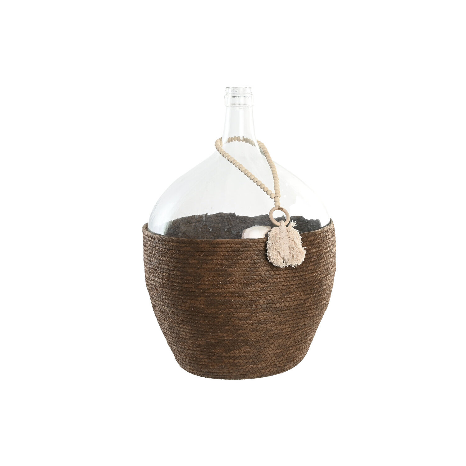 Jarron cristal fibra 37x37x55 25 l, con hoja , La mejor decoración para tu hogar.