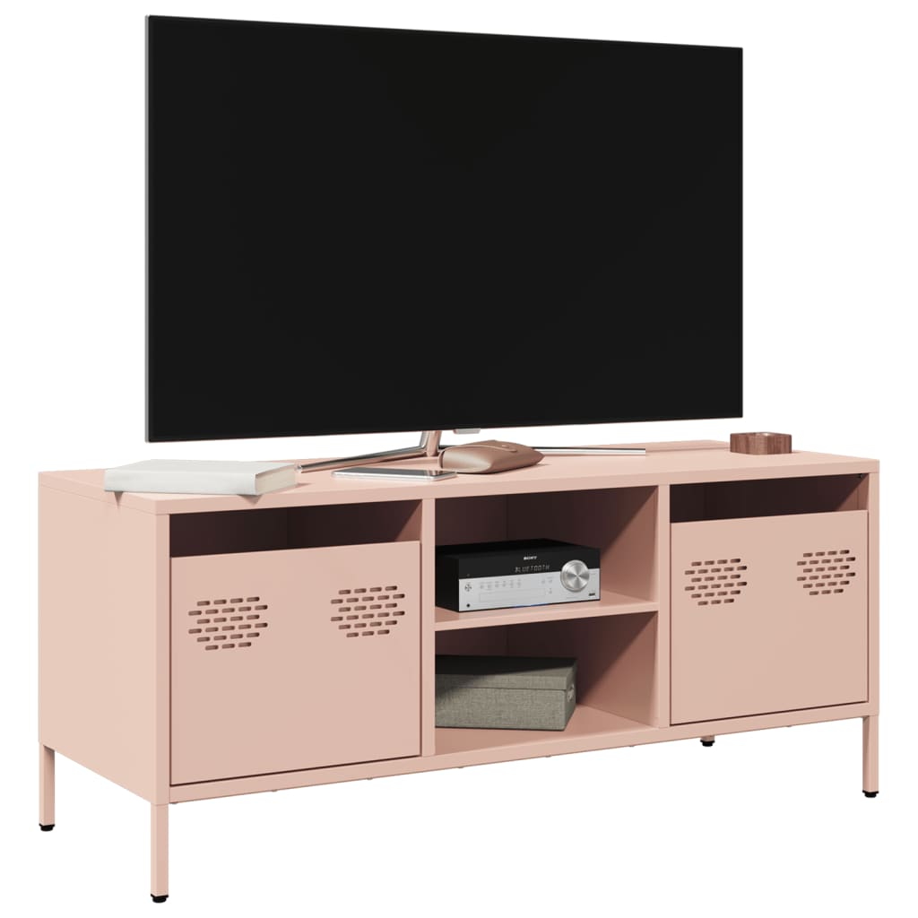 vidaXL Mueble para TV acero laminado en frío 101,5x39x43,5 cm en color Rosa/Blanco/Amarillo mostaza y más | almacenamiento funcional diseño moderno para baño dormitorio sala