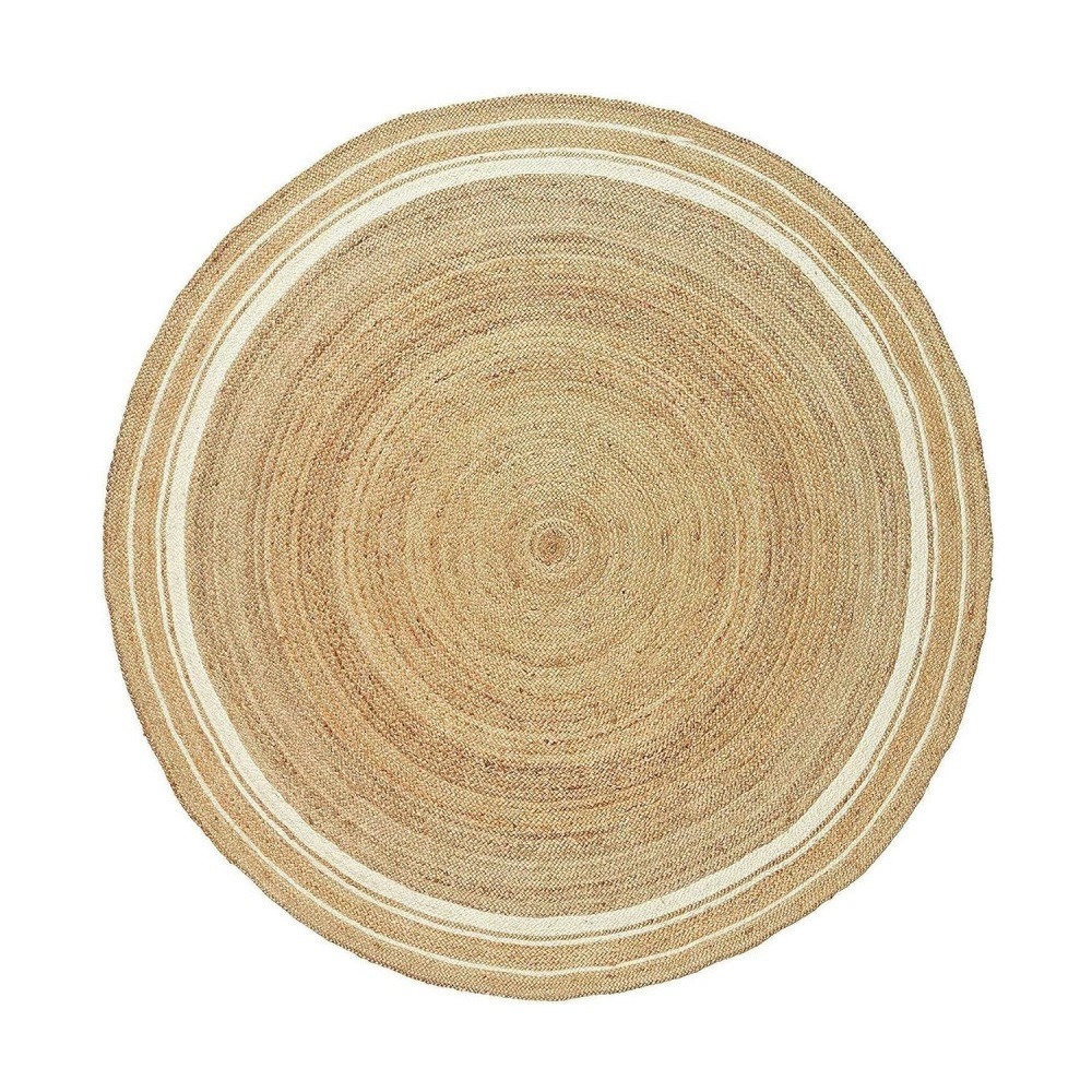 Alfombra Redonda Yute Natural Trenzado Beige con Algodon Blanco diametro 120cm 100% Hecho a Mano Habitación, Sala. COSHANO