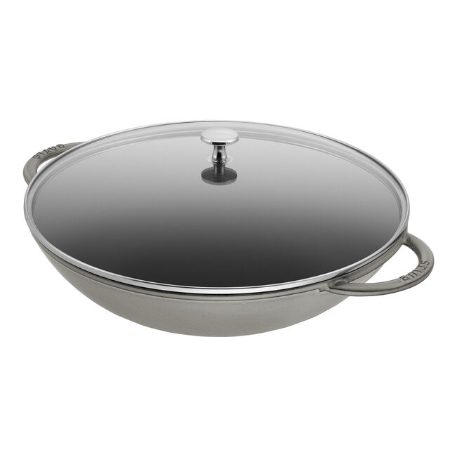 Wok con tapa de cristal 37 cm, Hierro fundido