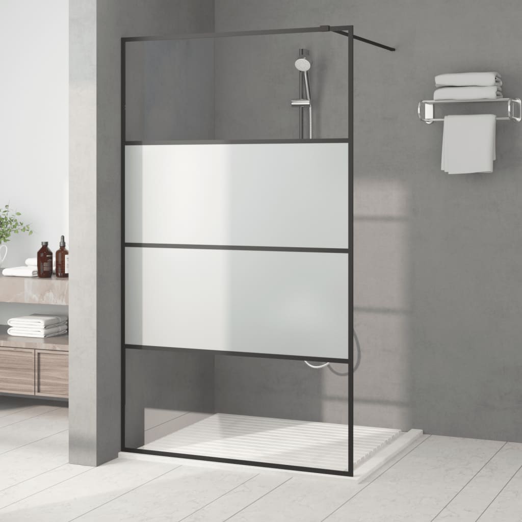 vidaXL Mampara de Ducha Vidrio ESG Semiesmerilado Negro Entrada Aseo Armario Dimensiones 80 x 195 cm,  90 x 195 cm,  100 x 195 cm y mas