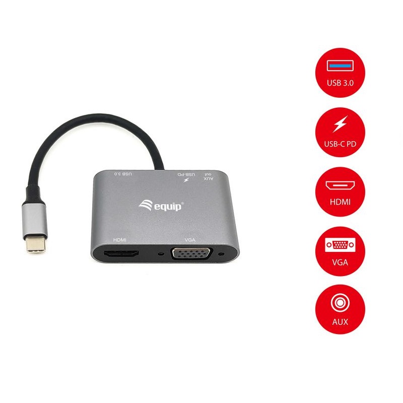 Equip usb-c adapter 5 in 1 hdmi 4k/vga/usb 3.0/usb-c black