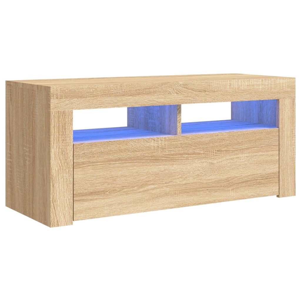 vidaXL Mueble de TV con luces LED 90x35x40 cm, Mueble de Salon, Mueble TV, Mueble TV salon, Mesa de TV, Mueble tele