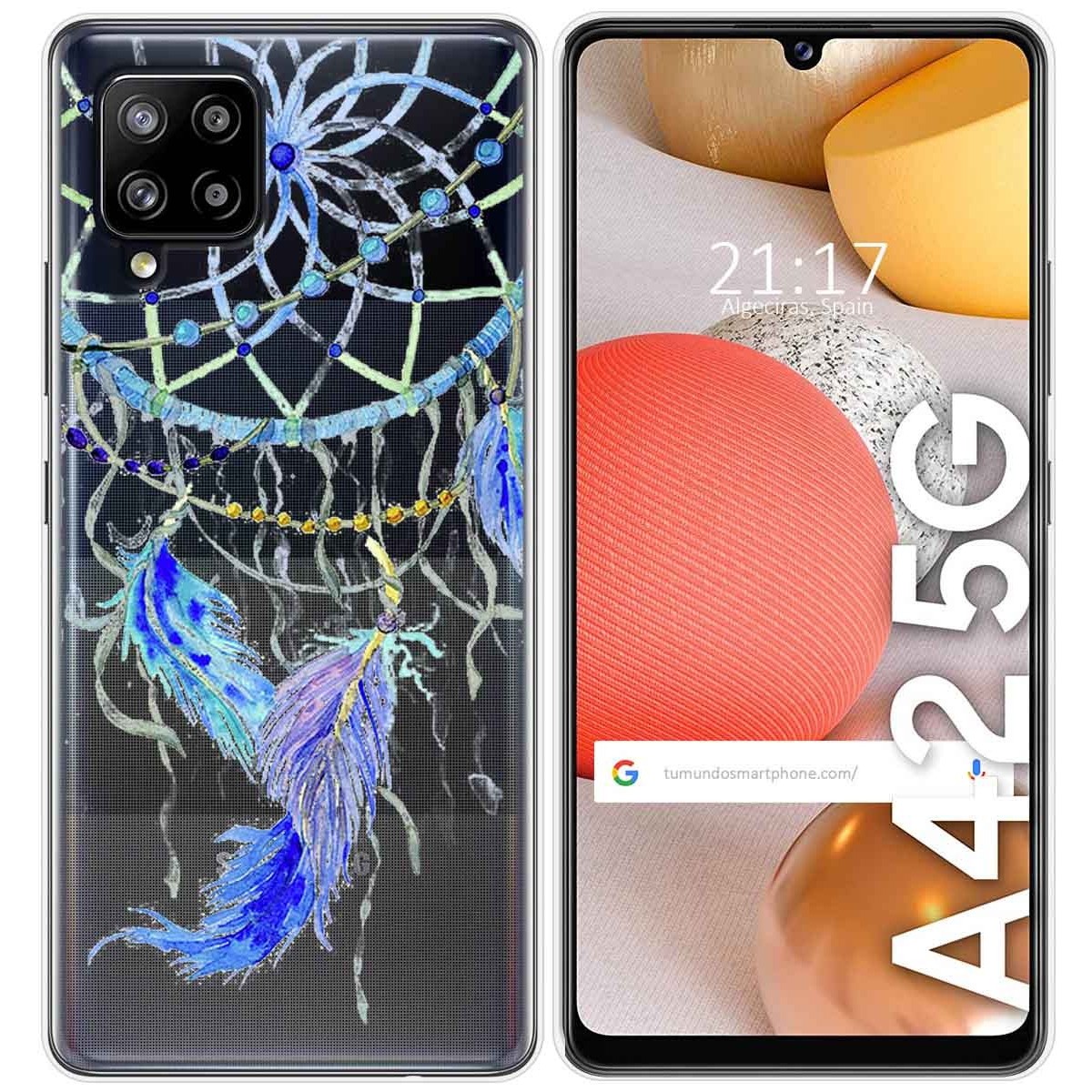 Tumundosmartphone Funda Gel Transparente para Samsung Galaxy A42 5G diseño Plumas Dibujos