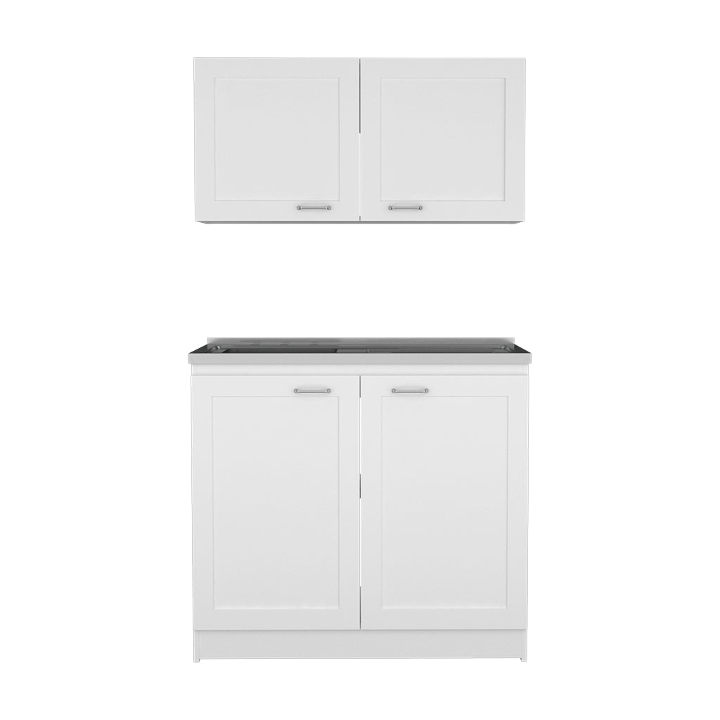 TUHOME Set de Cocina Zurich, con Mueble Inferior y Superior, Blanco Madera manufacturada  Cocina-Almacenamiento