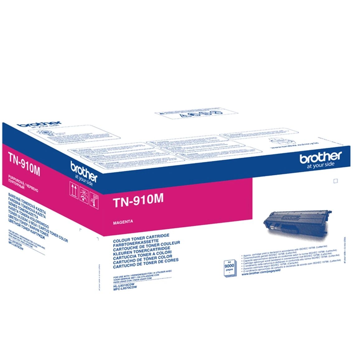 Brother - Tóner TN910M magenta para impresora láser, hasta 9.000 páginas ISO/IEC19798, sistema de tambor independiente y ahorro de tóner