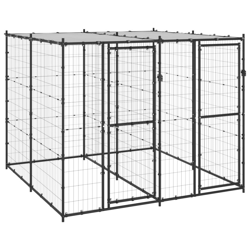 vidaXL Perrera de Exterior de Acero con Techo 4,84 m² Jaula Cachorro Mascota Color Plateado,  Negro y plateado, y mas