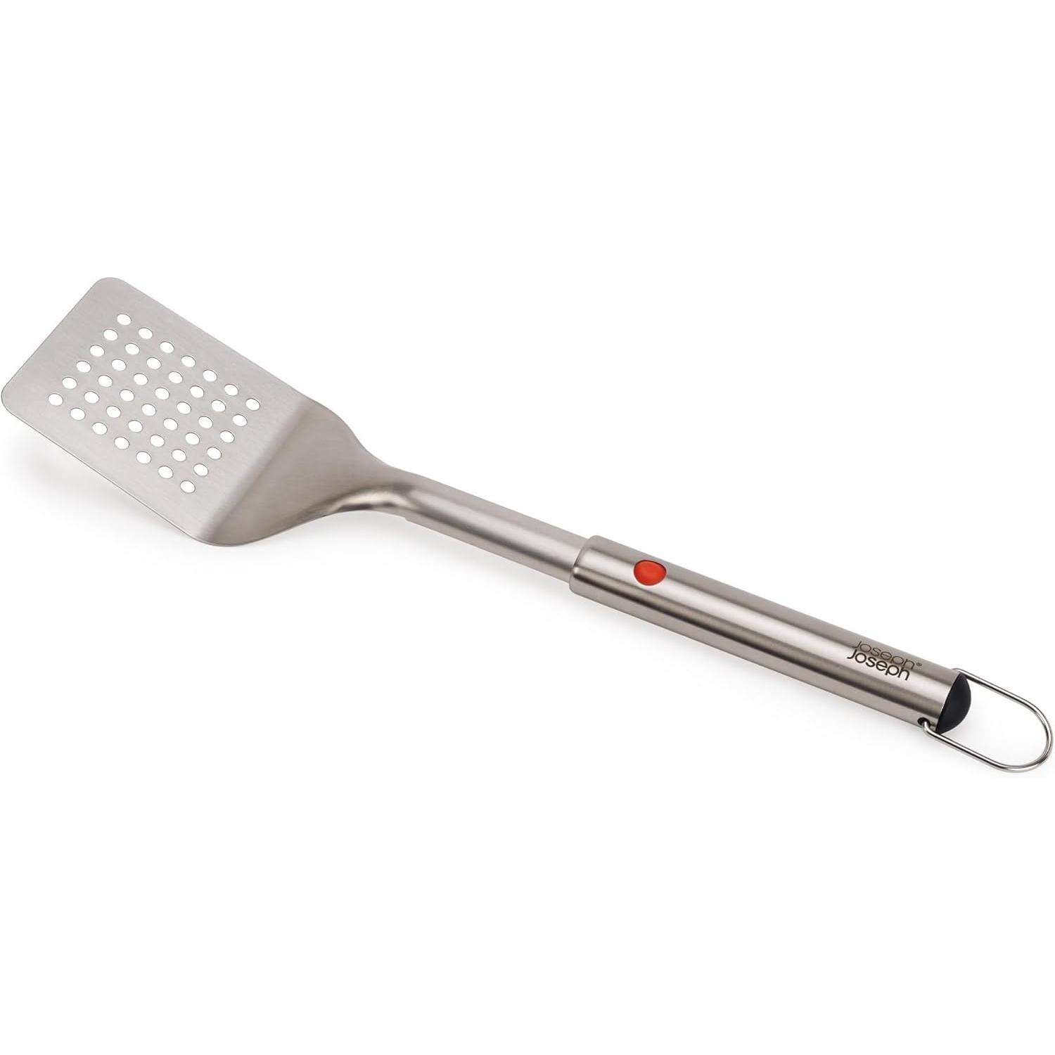 Espátula GrillOut™ Joseph Joseph, mango retráctil, cabezal ranurado, drenaje de grasa, desmontable.
