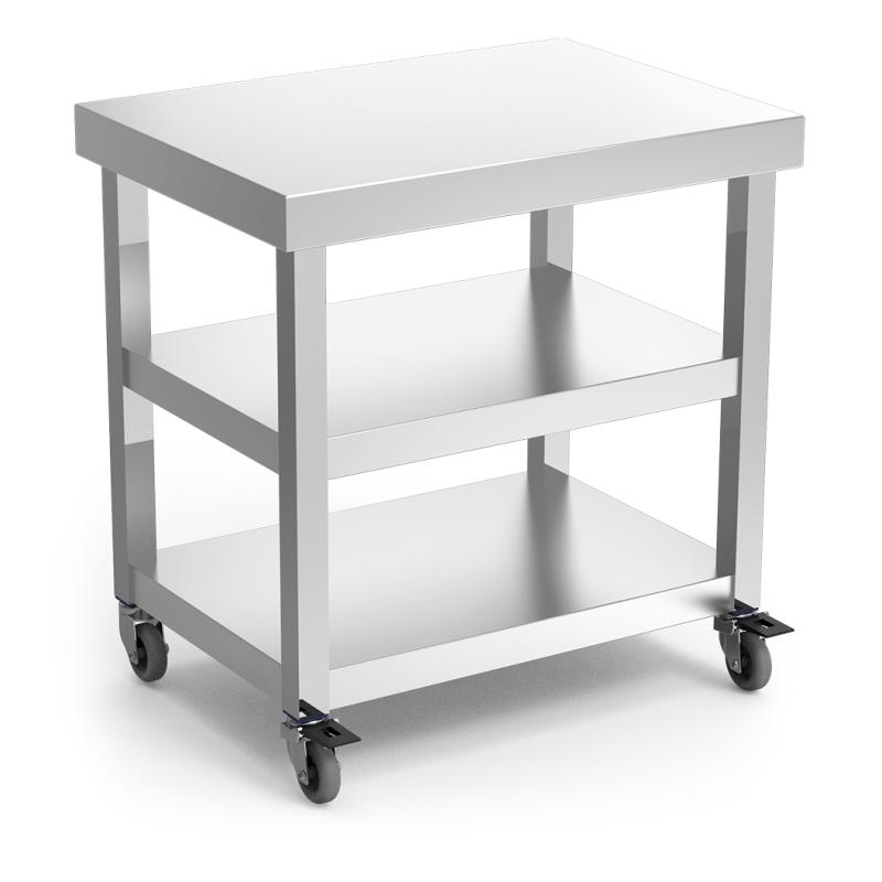 Mesa central c/2 entrepaños y ruedas 705x505x730 mm.