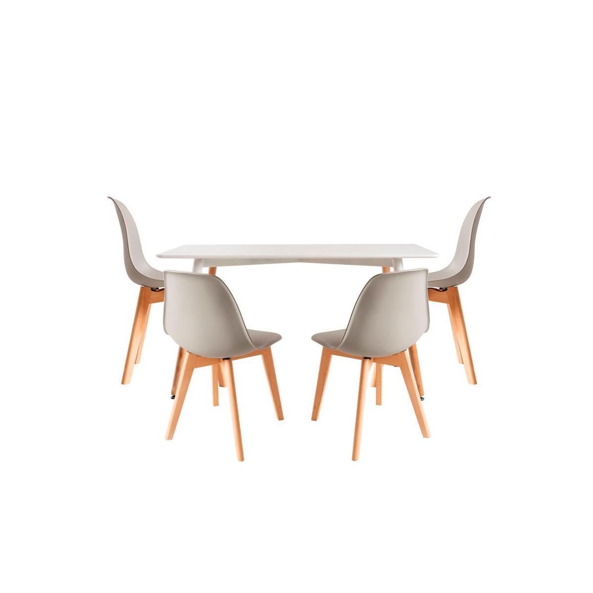 Regalos Miguel - Conjuntos de mesa y sillas - Conjunto Mesa Tower Rectangular 120 x 80 cm Blanca y Pack 4 Sillas Kelen - Gris