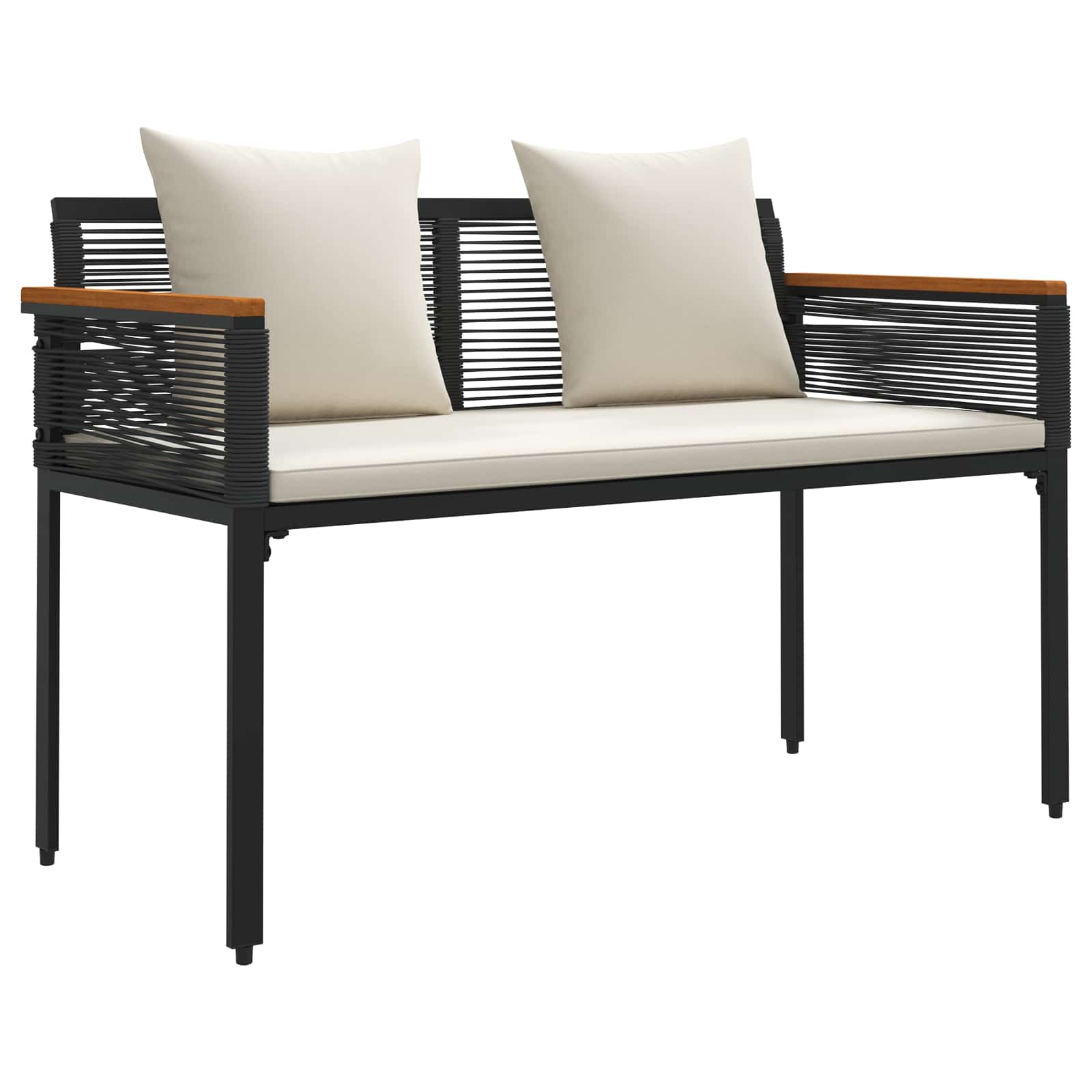 vidaXL Banco de exterior con cojín Negro y Crema 117 x 54 x 74.5 cm