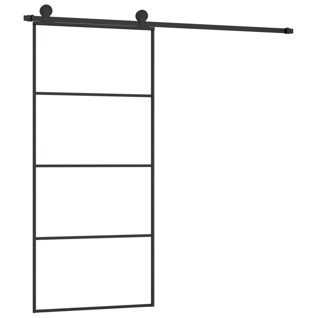 vidaXL Puerta Corredera con Set Herrajes Vidrio ESG Aluminio Herramienta Dimensiones 76 x 205 cm, 90 x 205 cm, 102.5 x 205 cm