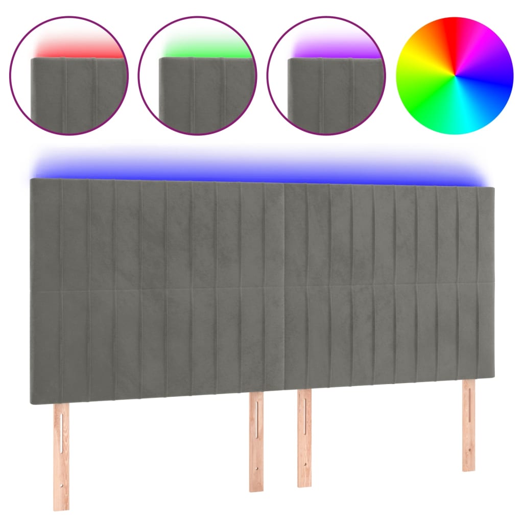 vidaXL Cabecero con luces LED terciopelo gris claro 180x5x118/128 cm