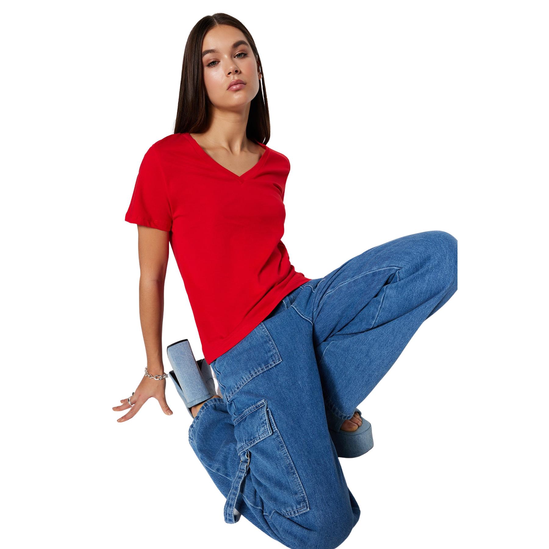 Trendyol Camisetas De - Moda Femenina De Tendencia Rojo Mujer Extra Grande