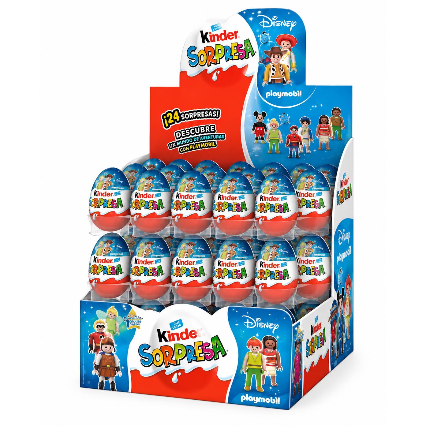 Kinder Sorpresa Disney x Playmobil – Caja de 24 Huevos de Chocolate con Sorpresa – Figuras Coleccionables Surtidas – Pack para Regalar, Fiestas y Compartir