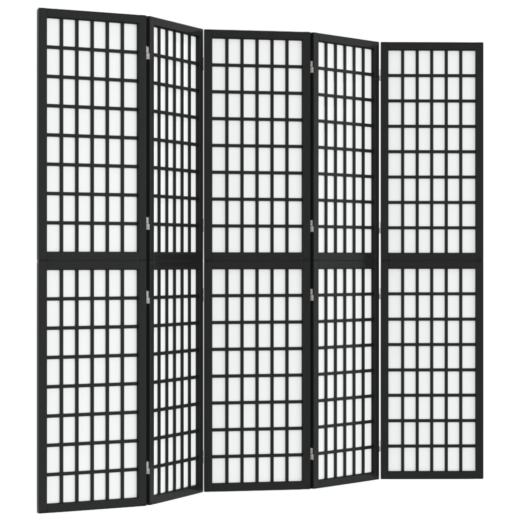 vidaXL Biombo plegable con 5 paneles estilo japonés negro 200x170 cm