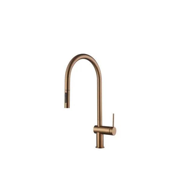 IMEX Berna GCE026/ORC Grifo de cocina monomando extraíble con difusor doble jet de acabado oro rosa cepillado