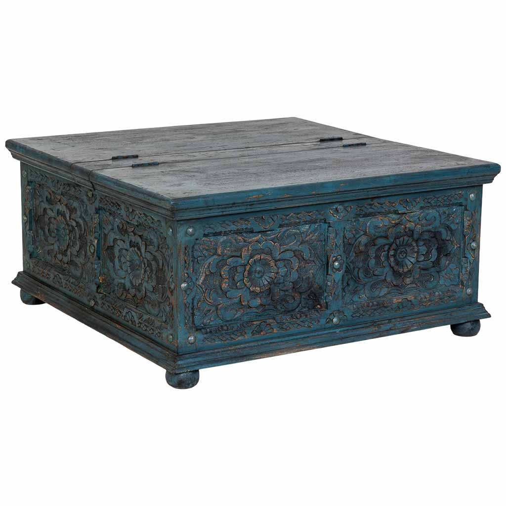 Wonderlust Deco - Mesa de centro de madera artesanal azul 100x100x47h cm Azul 100x100x47h cm