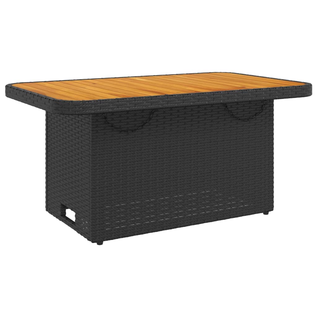 vidaXL Mesa de jardín madera de acacia y ratán PE negro 90x55x71 cm