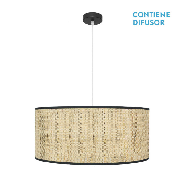 FABRILAMP Colgante Natasha 3xe27 Negro/cañizo Regx60x60 Cm