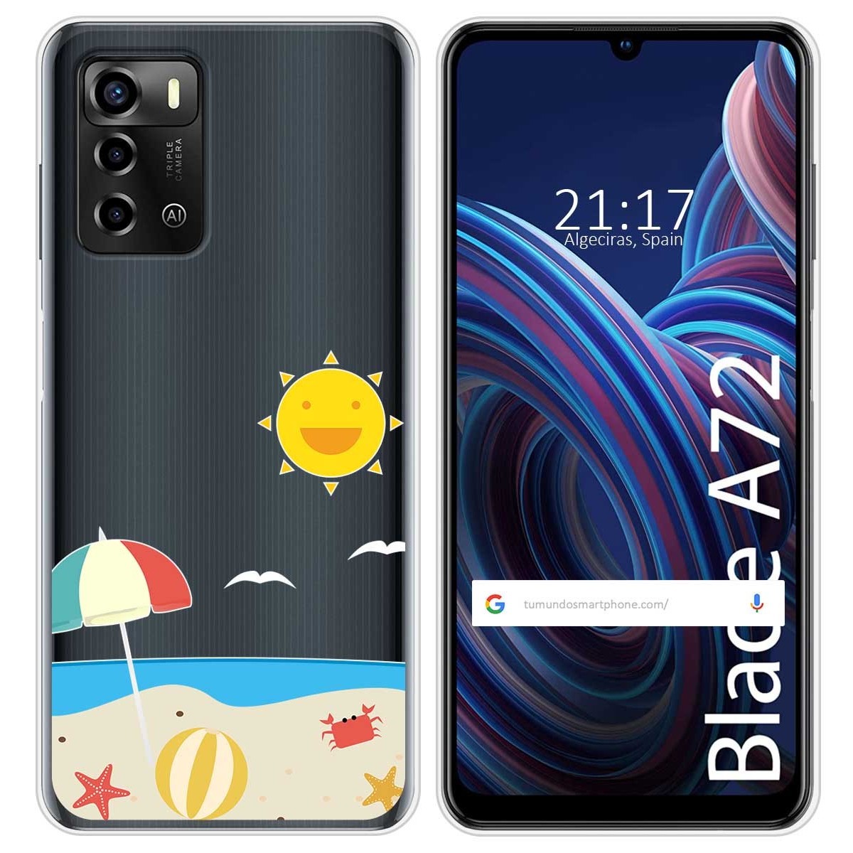 Funda Silicona Transparente para ZTE Blade A72 diseño Playa Dibujos