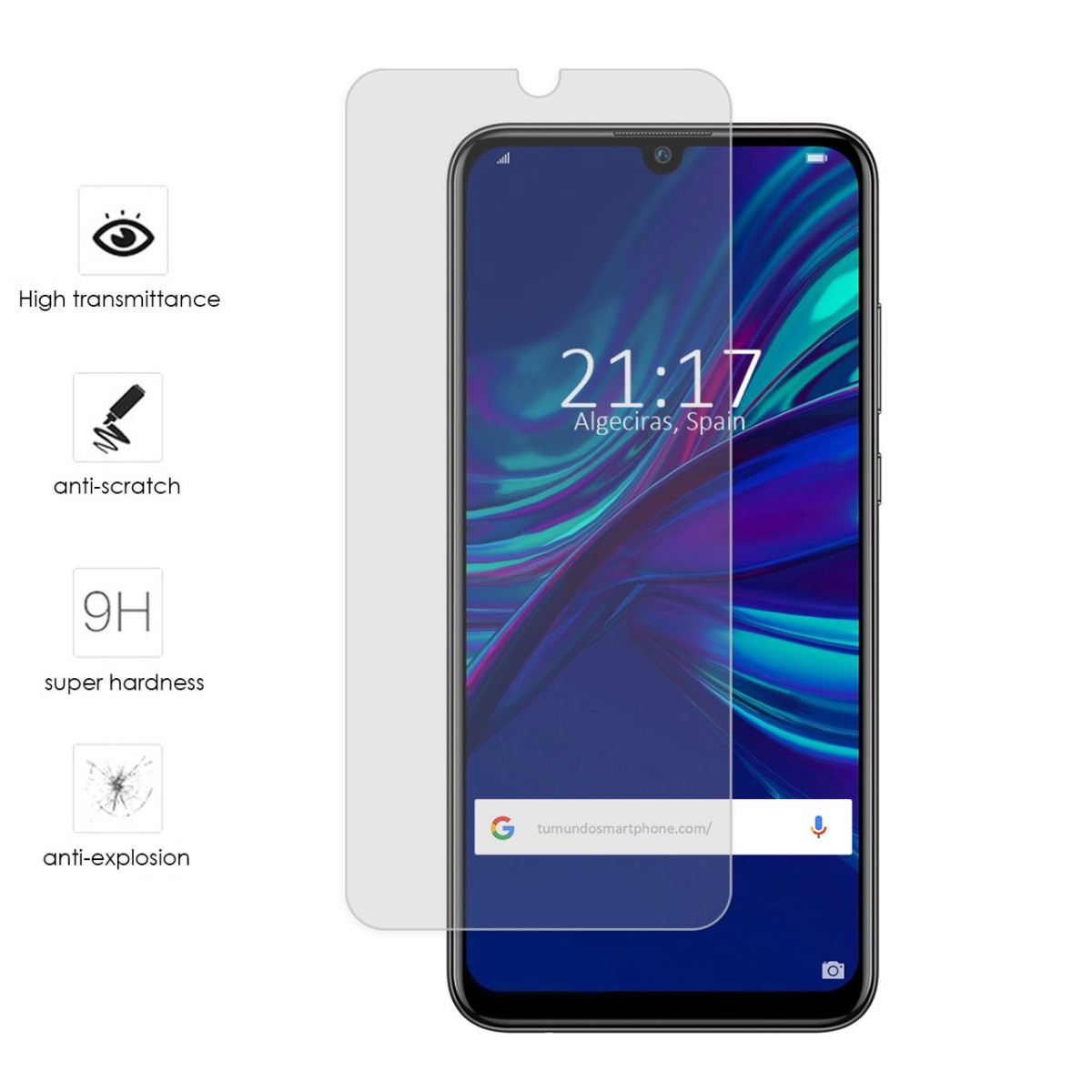 Tumundosmartphone Protector Cristal Templado para Huawei P Smart 2019 / Honor 10 Lite Vidrio