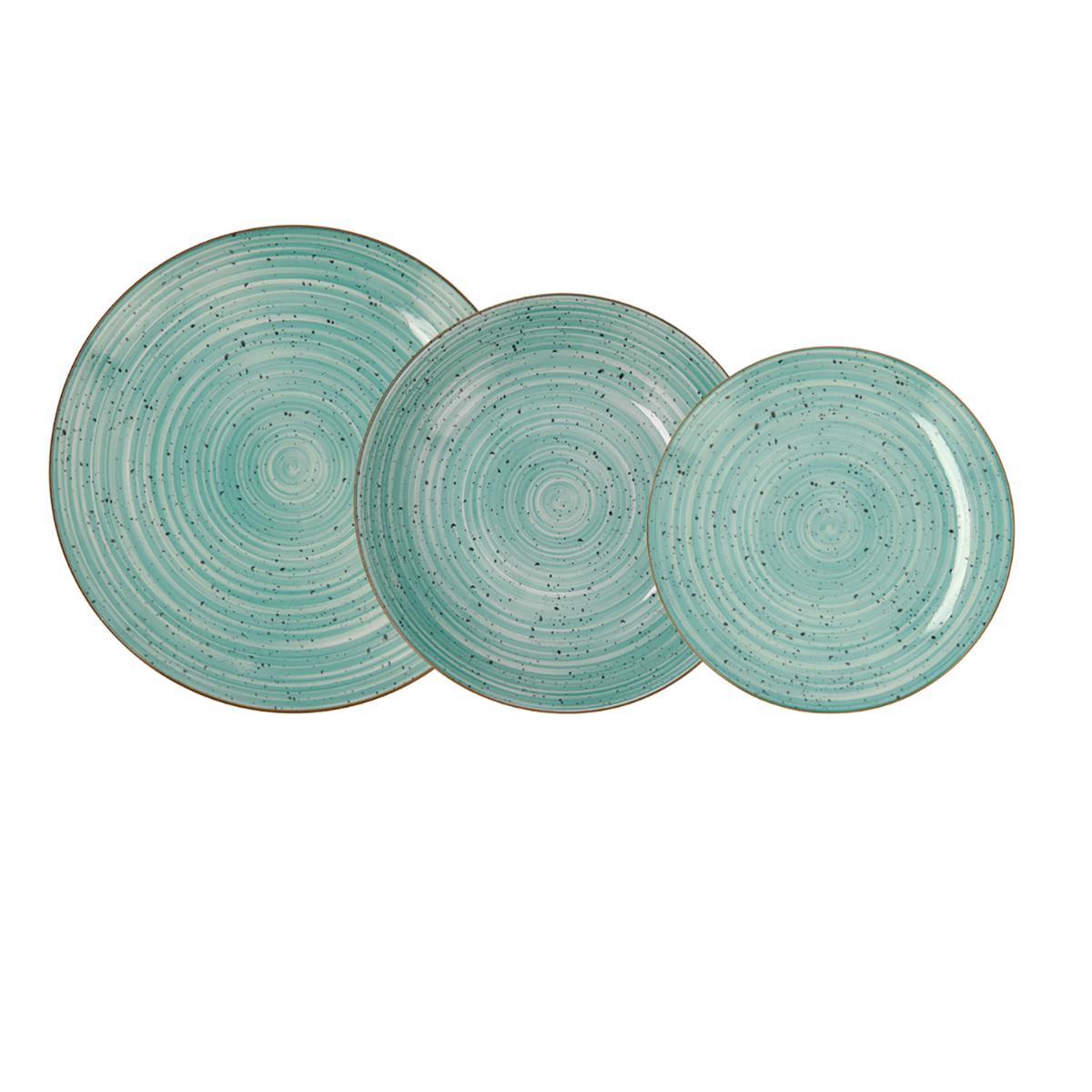 QUID MONTREAL Vajilla Porcelana 18 PIEZAS - 6 PERSONAS Turquesa Decorado