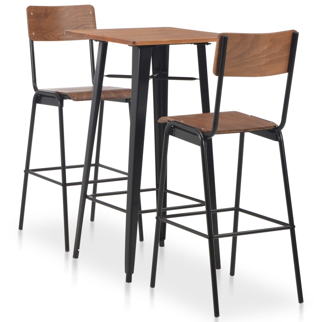 vidaXL Conjunto de mesa alta con taburetes 3 piezas acero negro