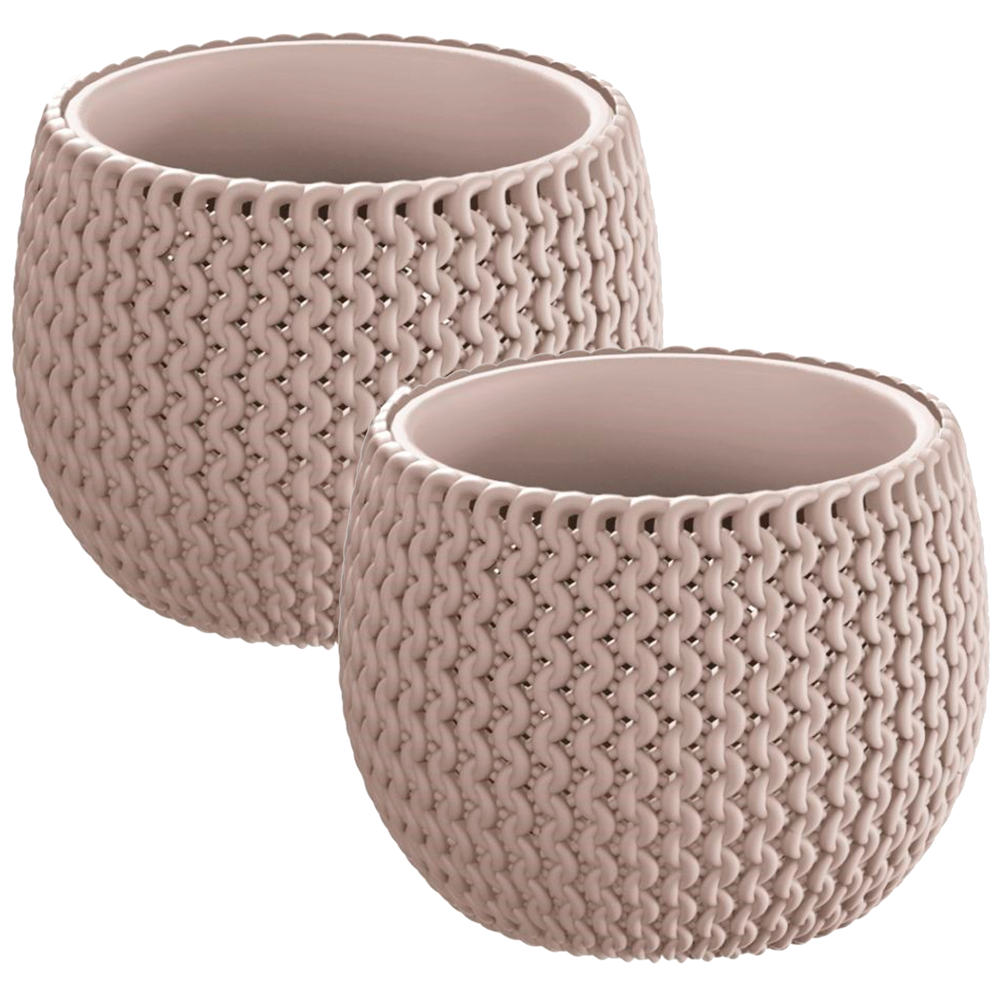 2x Maceta redonda WELLHOME con deposito Splofy Bowl de plastico en color mocca 23,9 (largo) x 23,9 (ancho) x 16,1 (altura) cm
