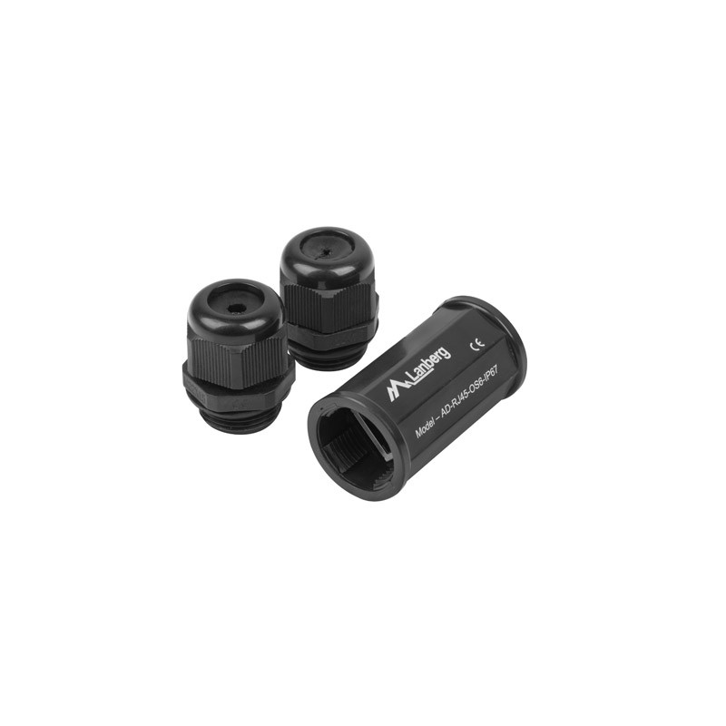 Lanberg - AD-RJ45-OS6-IP67 cambiador de género para cable RJ-45 Negro AD-RJ45-OS6-IP67