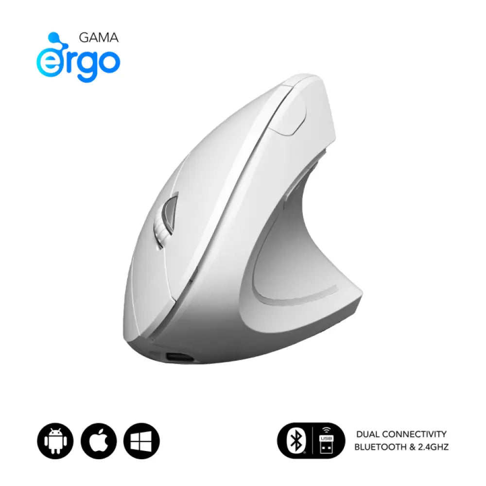 Subblim Glide Vertical Ergo Dual Ratón Vertical Ergonómico Inalámbrico para Diestros 1600 DPI Blanco