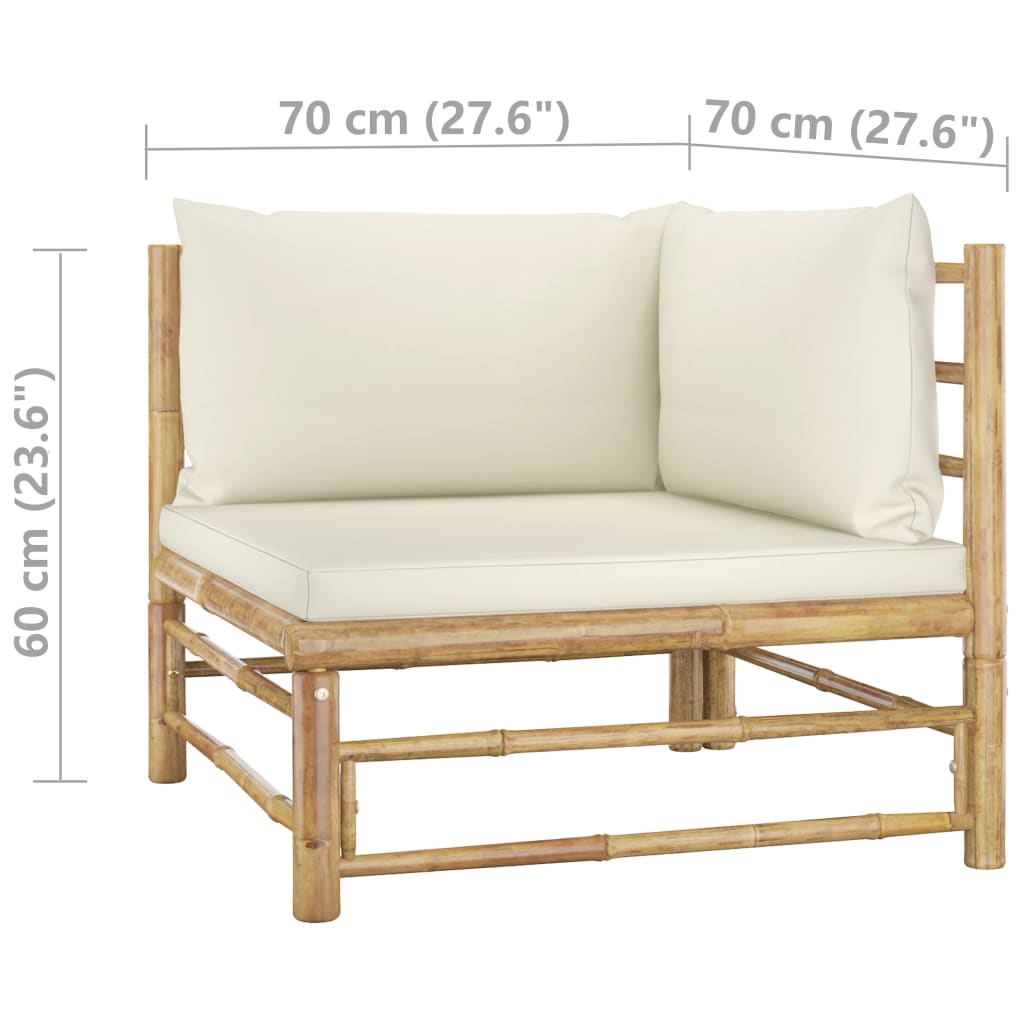vidaXL Set de muebles de jardín 2 piezas bambú y cojines blanco crema