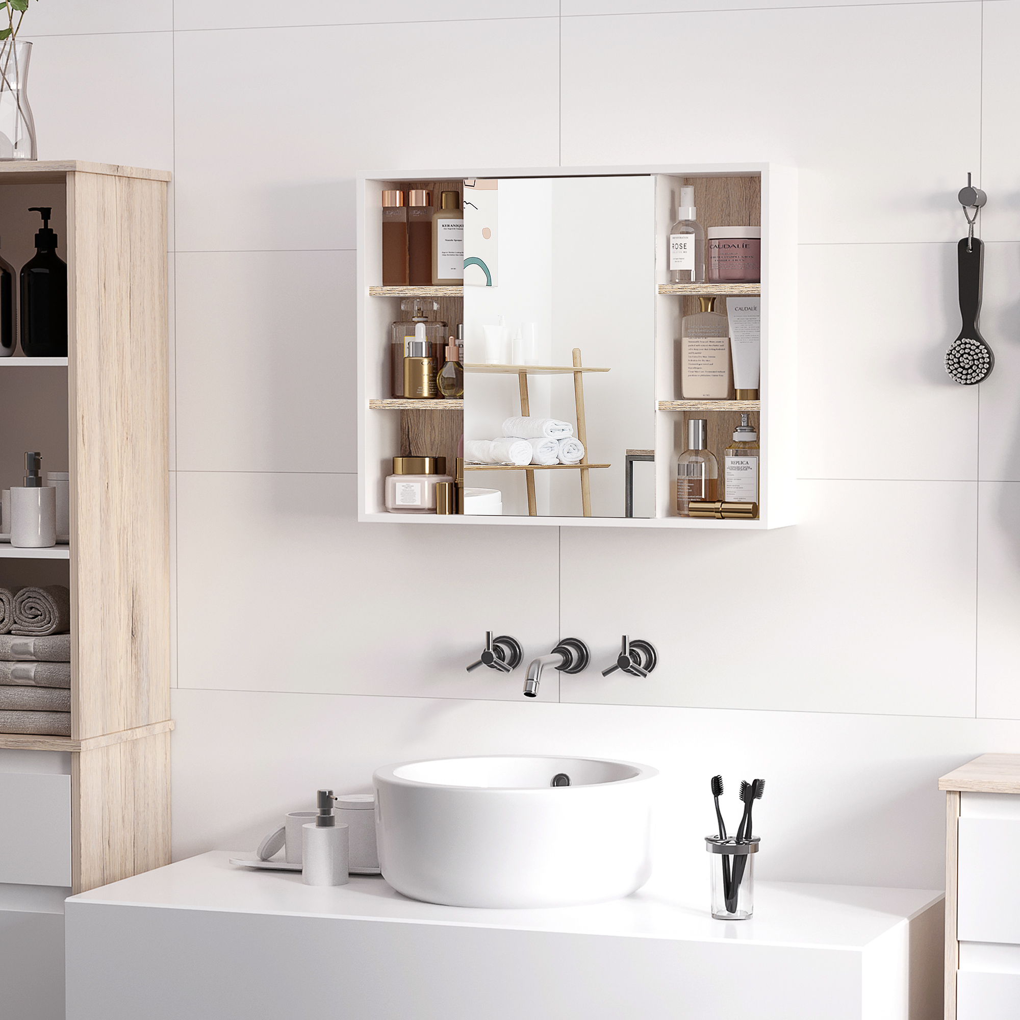 Armario de baño con espejo 2 puertas kleankin 54x15,2x55,3cm natural