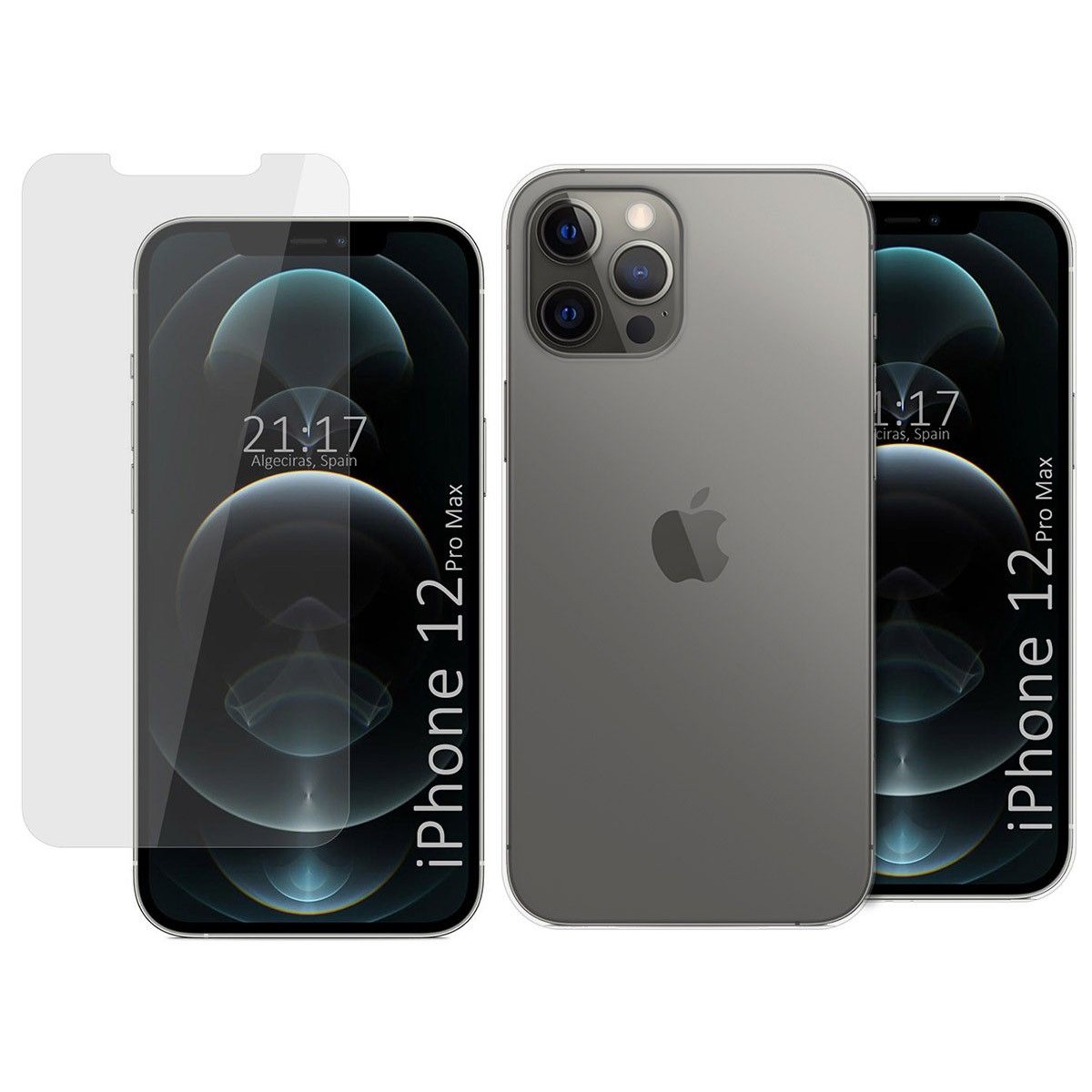 Tumundosmartphone Pack 2 en 1 Funda Gel Transparente + Protector Cristal Templado para Iphone 12 Pro Max