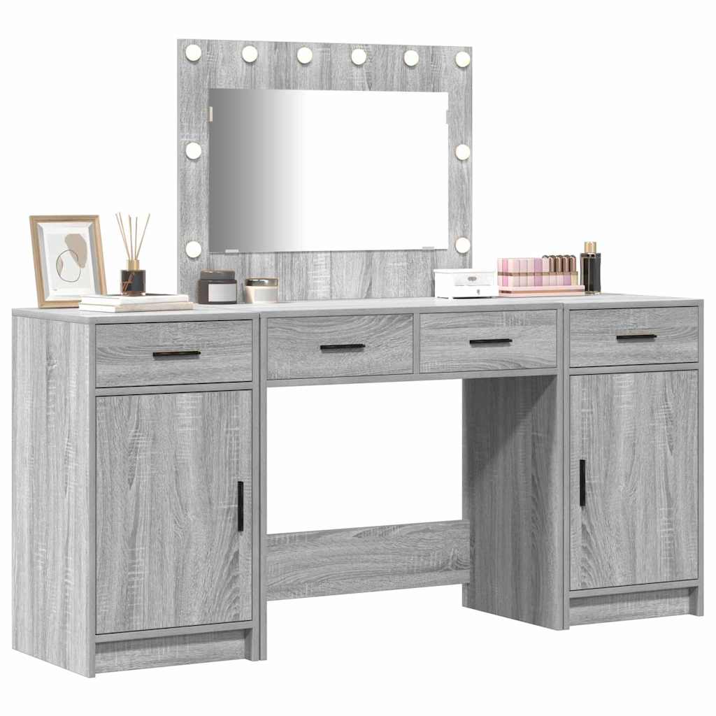 vidaXL Mesa Tocador con cajón 3 pcs Gris Madera de ingeniería