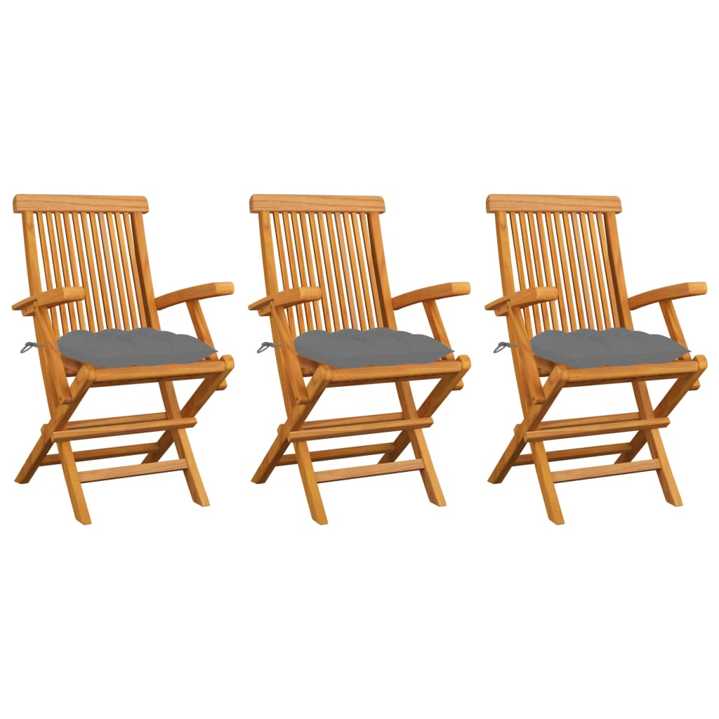 vidaXL Sillas de jardín 3 uds madera de teca y cojines