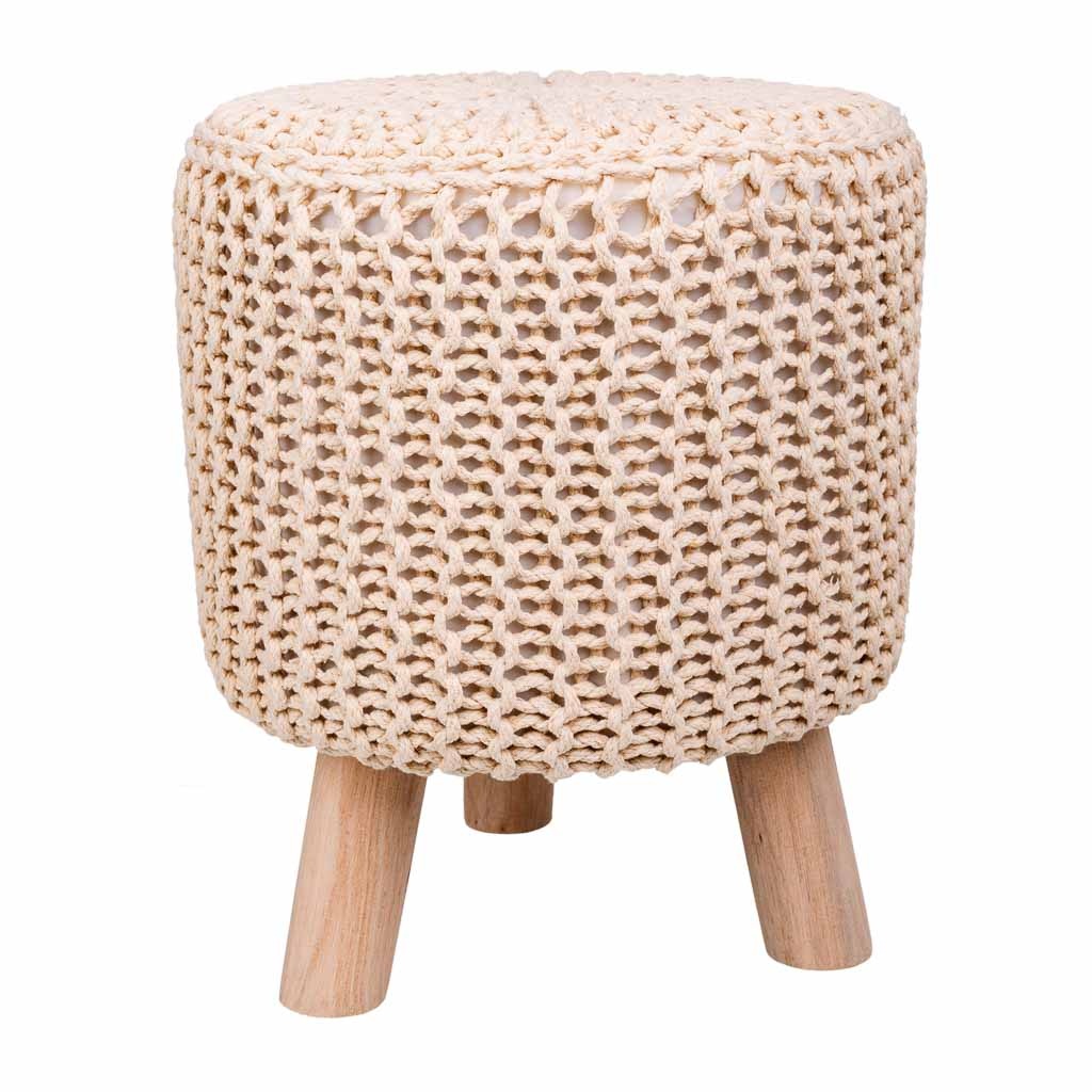 Wonderlust Deco - Taburete de madera y algodón trenzado 32x32x40h cm Beige 32x32x40h cm