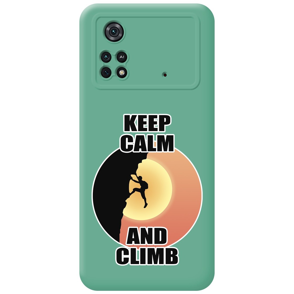 Funda Silicona Líquida Verde para Xiaomi POCO M4 Pro 4G diseño Hombre Escalada Dibujos