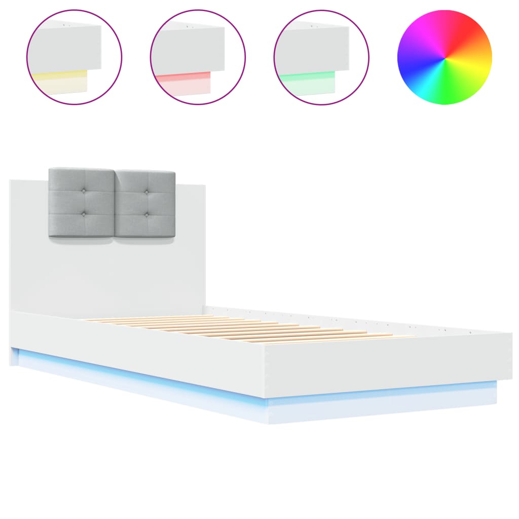vidaXL Estructura de cama con cabecero y luces LED blanco 100x200 cm