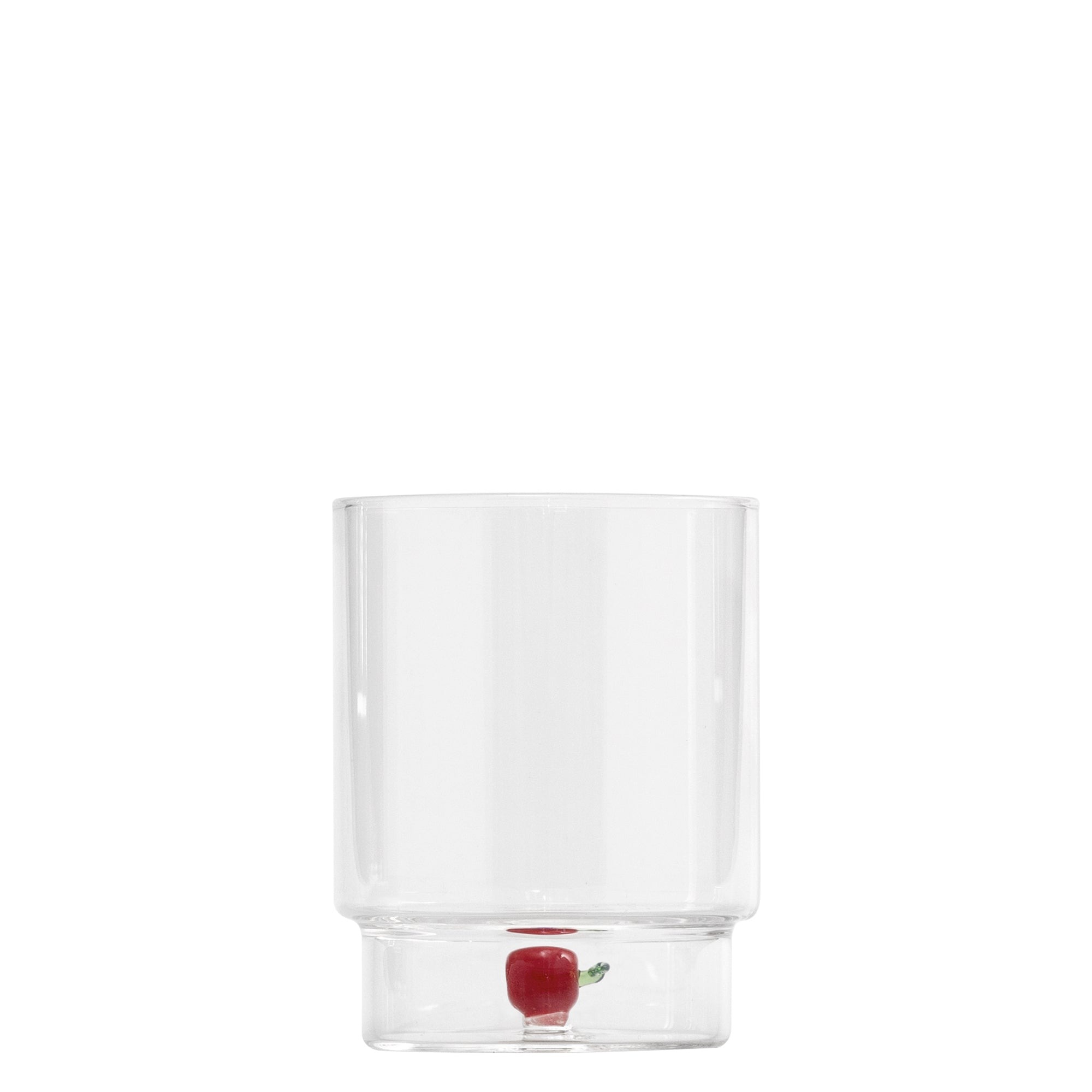 Zafferano Teca Frutta - Juego de 6 Vasos de Vidrio Borosilicato con Manzana - Vaso de 35 cl Doble Fondo Decorado a Mano, Fácilmente Lavable