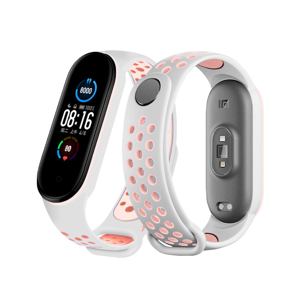Correas de silicona deportiva para Xiaomi Mi Band 5 Mi Band 6 pulseras porosas ajustables con cierre de botón y tejido impermeable