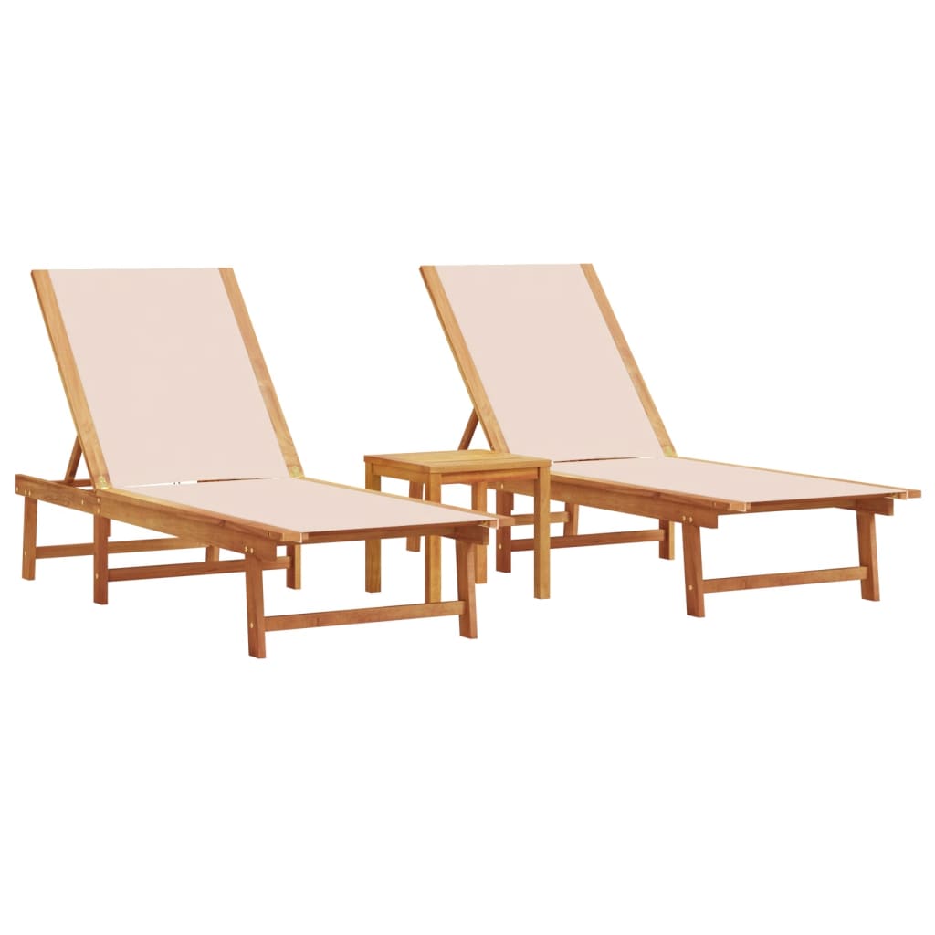 Vidaxl Tumbonas 2 Uds con Mesa Madera Maciza Acacia y Textileno Negro, Crema, Gris