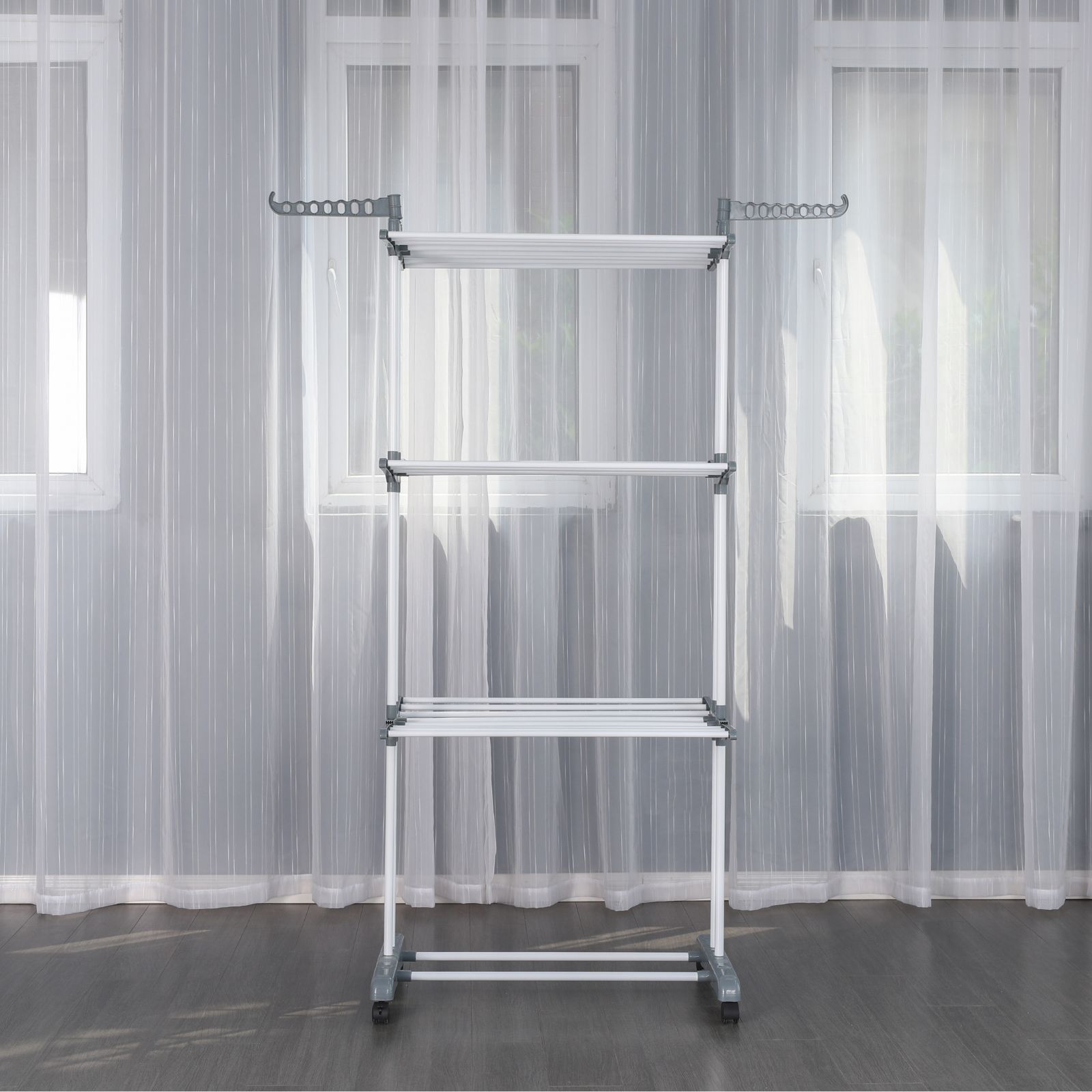DASCK Tendedero Vertical Plegable 3 Niveles con Ruedas | Ancho 75-126 cm | 177 cm Alto