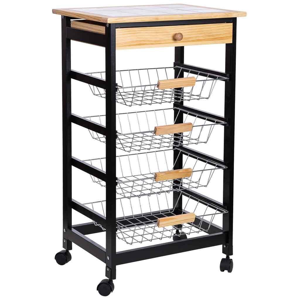 Wonderlust Deco - Carro de cocina de madera 47x37x82h cm negro Negro 47x37x82h cm