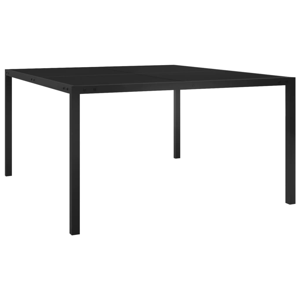 vidaXL Mesa de jardín de acero y vidrio negra 130x130x72 cm